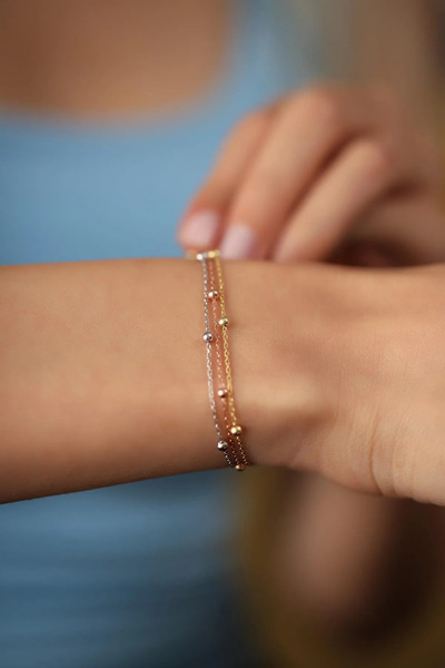 Hilosh Kadın Üçlü Zincir Top Model Bileklik