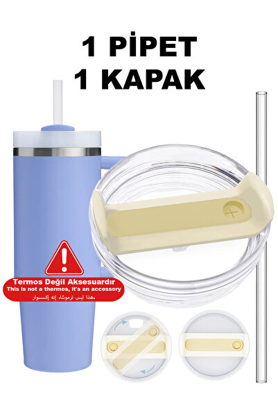 Stanley Quencher 40 Oz 1.18 LT Uyumlu Pipetli Termos Kapak - Krem Kapak Quenc...