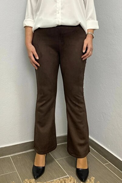 Mia Butik Women's Brown Suede Spanish Leg Special Series Trousers