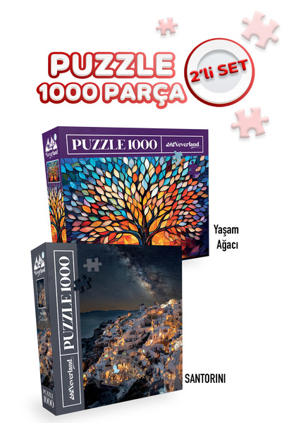 Neverland 2 ADET 1000 PARÇA PUZZLE- YAŞAM AĞACI VE SANTORINI