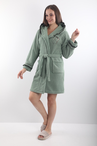 Wild Love %100 Bambu Kadın Kapüşonlu Nakışlı Sabahlık / Bornoz