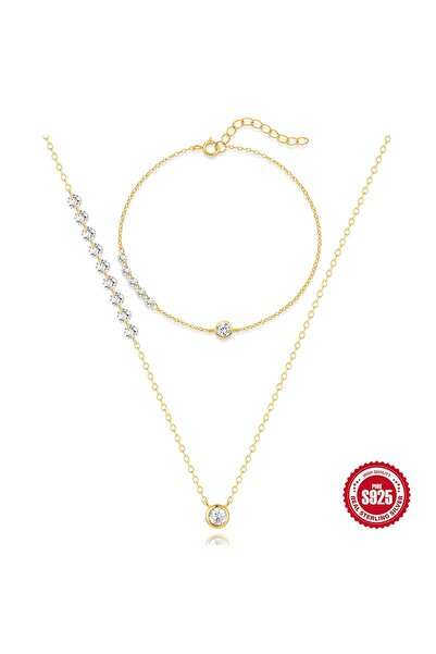 SIC MODA 925 Silver Necklace and Bracelet Set, with Zircon, 6106