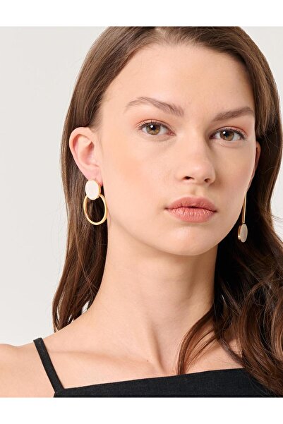 Jimmy Key Gold Color Round Figured Detailed Different Double Earrings