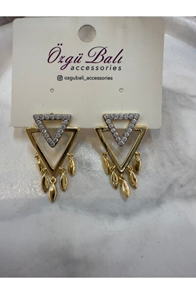 Taşlı altın model gold rengi taşlı küpe günlük abiye nişan model küpe