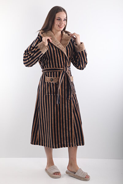 Wild Love 100% Bamboo Women's Striped Hooded Dressing Gown / Bathrobe