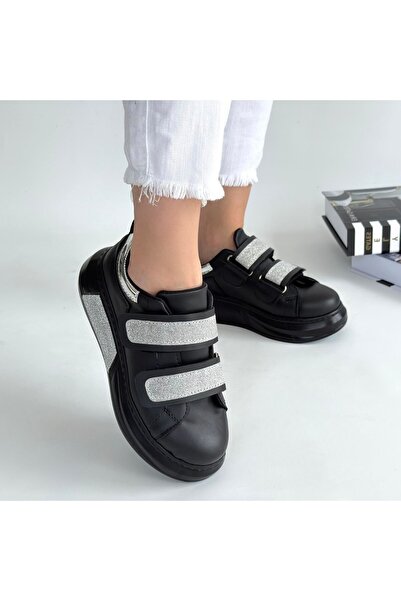 Erbilden Black Skin Glittery Velcro Sneakers