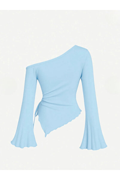 MOONBULL Жіноча асиметрична блуза з боковими збірками, довгими рукавами та іспанськими рукавами