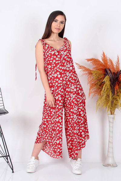 Neşeli Butik Women's Floral Print Tie-Up Wide-Leg Jumpsuit Ry8074