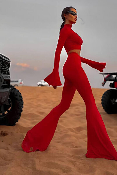 Neşeli Butik Women's Fisherman Crop Spanish Leg Pants Two-Piece Set Nbdf166