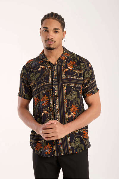 İLKCET MODA Ανδρικό πουκάμισο oversize με έθνικ σχέδιο