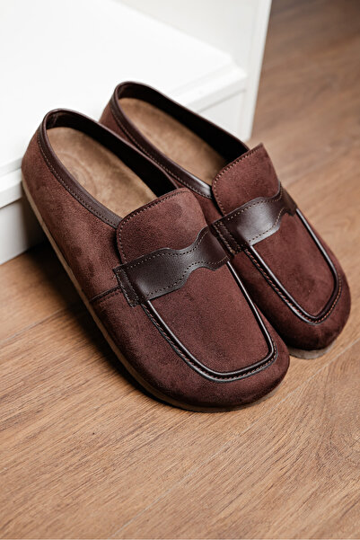 by selvi Lukka Shoes London Men's Bitter Brown Suede Garnished Sabo Loafer Slippers Shoes