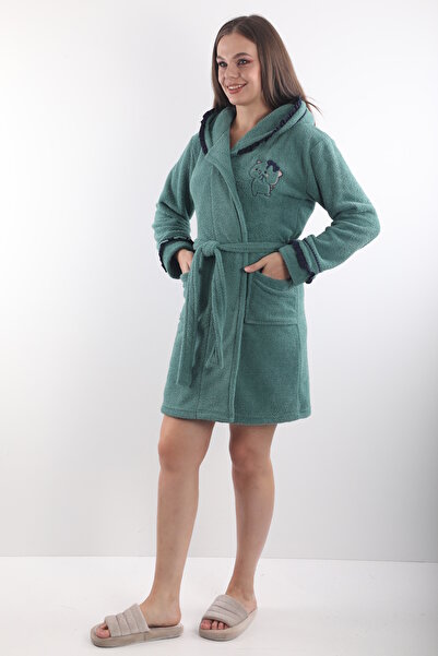 Wild Love Halat de baie pentru femei, 100% bambus, cu glugă, brodat