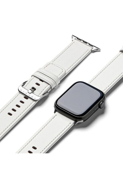 Stef's Cat Curea pentru Apple Watch 6 44mm, U61, Piele naturala, White