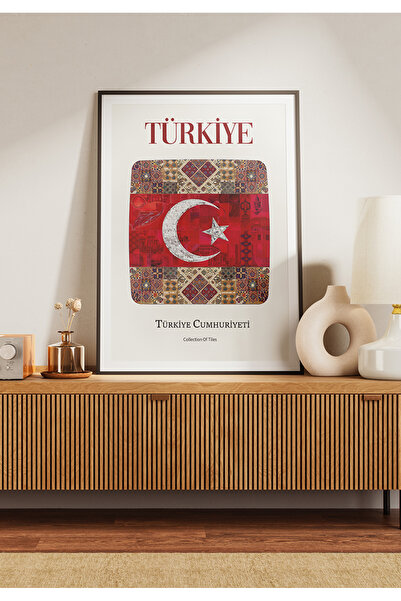 POSTER TÜRKİYE Bayraklı Çini ve Karo motifli Çerçevesiz