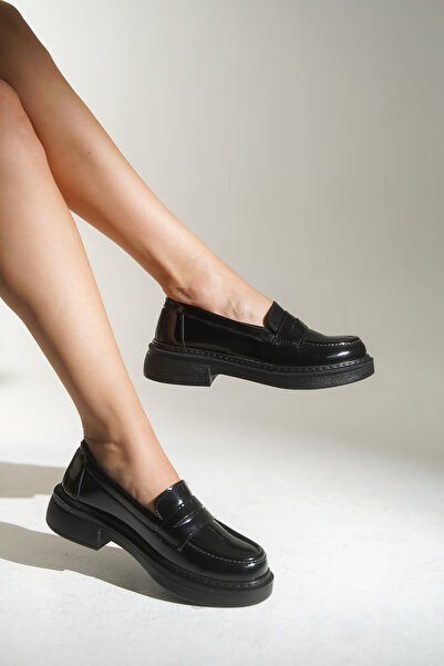 HVZ Exclusive Siyah Rugan Kadın Loafer Günlük Rahat Ayakkabı , Okul, Kolej Lise Ayakkabısı Makosen