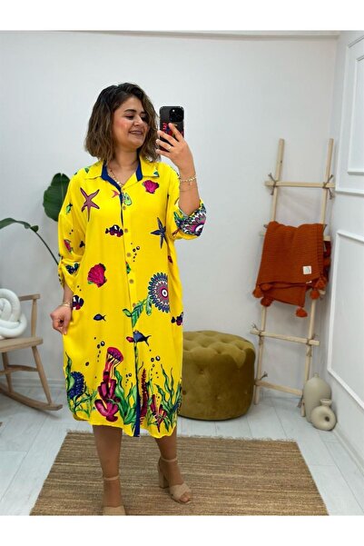 Sima Butik Women's Yellow Shirt Dress