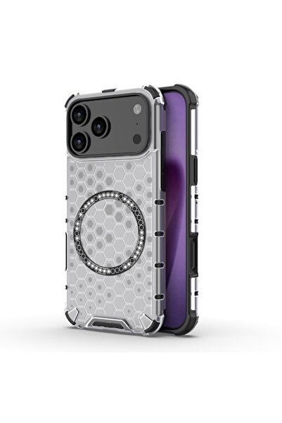 Stef's Cat Transparent Case for iPhone 17 Pro, HoneyComb Shield MagSafe, S54, Metal, White