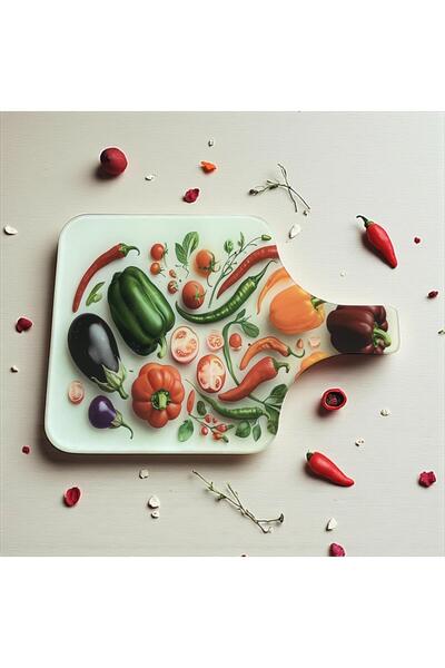 Online Home Market لوح تقطيع الخضار والفواكه من الزجاج المقسى بمقبض 25 سم × 35 سم