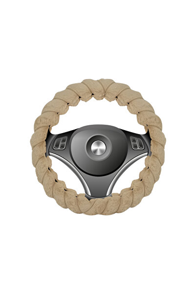 AGC Braided Plush Steering Wheel Cover – Anti-Slip, Universal Round Fit (Not D-Shape), Beige
