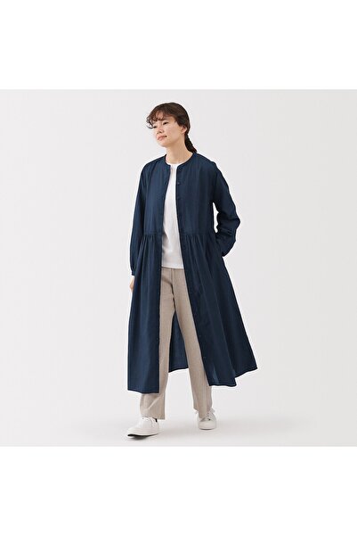 Muji Cotton Voile Indigo Long Sleeve Dress