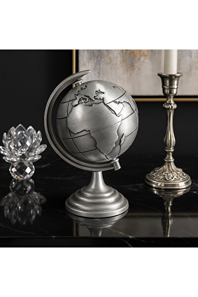 Lexi Bella Ofisinize Masaüstü Dekorasyonu Gri Metal Dünya Küresi Masaüstü Süs...