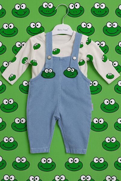 Uğur bebe Baby Romper Frog Patterned Long Sleeve 100% Cotton Suspender Salopet Baby Boy Gardener Outfit