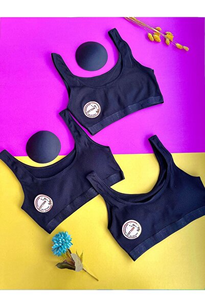 VELOURE Kadın Atlet, Çıkarılabilir sütyenli 3'lü Pamuklu Bluz Siyah ( M=70/75...