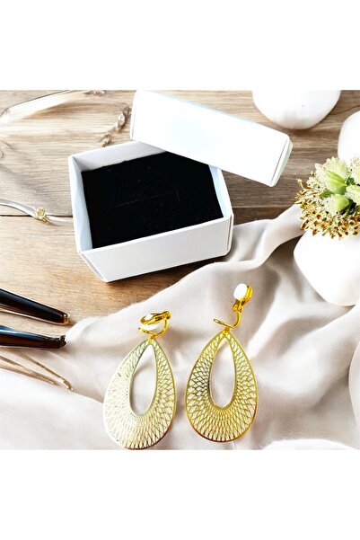 1PARÇAMAVİ 4cm Oval Lace Pattern Clip-On Non-Pierced Ear Cuff