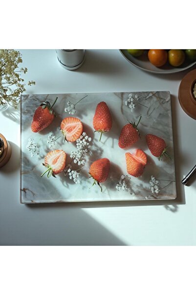 Online Home Market لوح تقطيع مستطيل من الزجاج المقسى لتقطيع الخضار والفواكه، حواف بيضاوية، مضاد للبكتيريا، 25 × 35 سم