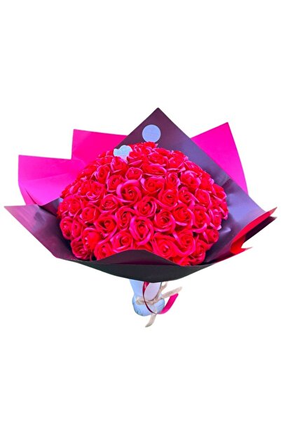 velve Buchet Red Opulent cu 101 trandafiri de sapun, Rosu-Alb