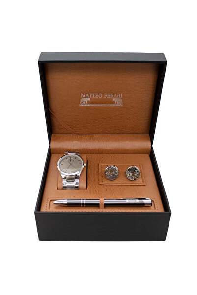 velve Three-piece men's set, elegant box with watch, cufflinks and metal pen,...