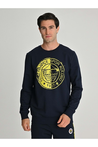 Fenerbahçe S.K. 25/26 Сезон Едноцветно лого Мъжка суитшърт ТЪМНО СИНЬО