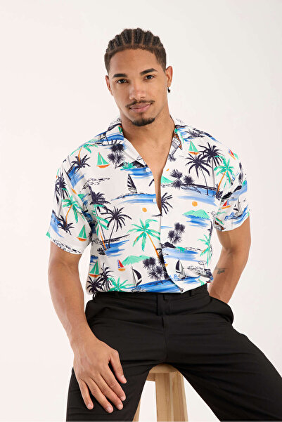 İLKCET MODA Чоловіча сорочка оверсайз з етнічним візерунком