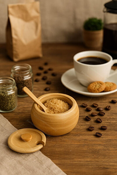 NEWNOW Spice Jar Kapaklı Bambu Baharatlık – Doğal Bambu Kaşıklı Şekerlik ve S...