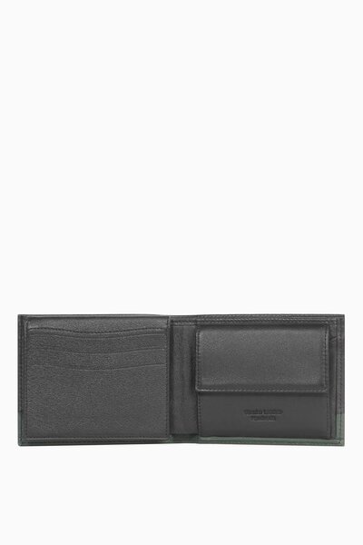 CENGİZ PAKEL Genuine Leather Stripe Detailed Horizontal Men's Wallet – 27513 - Black/Green
