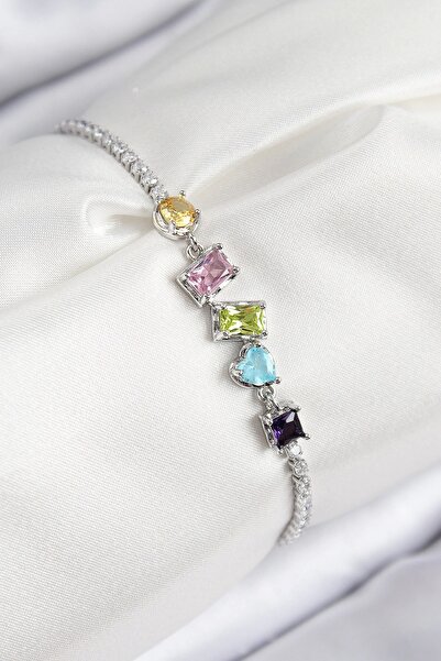 Skygo Brass Colored Zircon Stone Geometric Model Silver Color Women's Bracelet