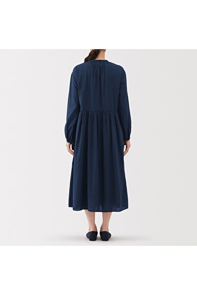 Muji Cotton Voile Indigo Long Sleeve Dress