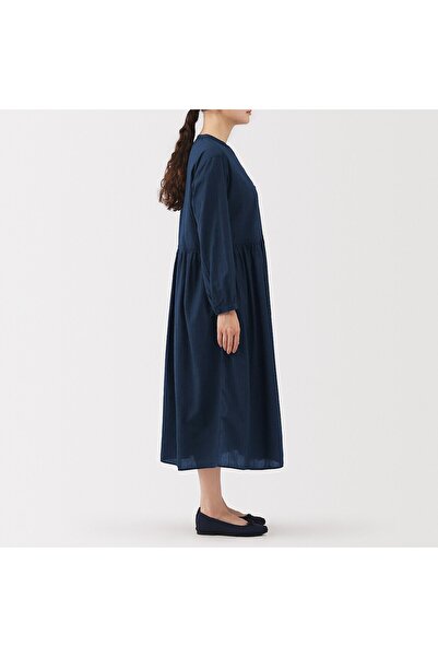Muji Cotton Voile Indigo Long Sleeve Dress