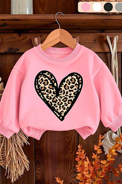 MYADA Leopard Heart Printed 3 Thread Premium Crew Neck Sweatshirt 24511