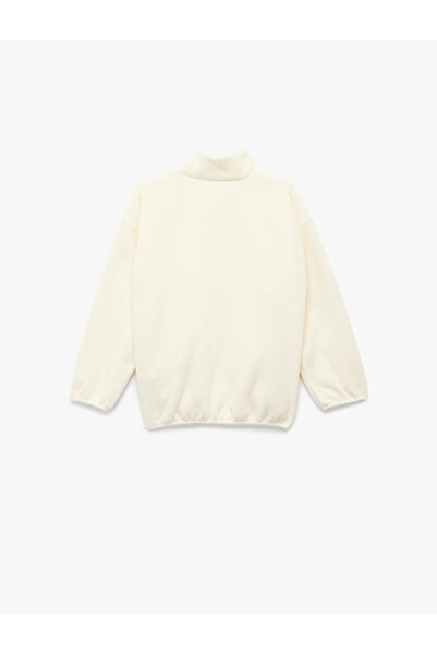 Koton Long Sleeve Pocket Detailed Printed Half Zipper Fleece Sweatshirt