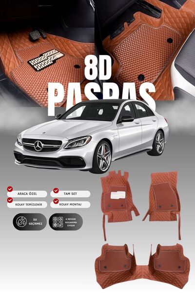 stiloto Mercedes C200 / W205 (2014-2021) 8D Deri Havuzlu Oto Paspas | Tam Kor...
