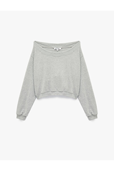 Koton Viscose Blended Comfortable Fit Long Sleeve Crop Off-The-Shoulder T-Shirt