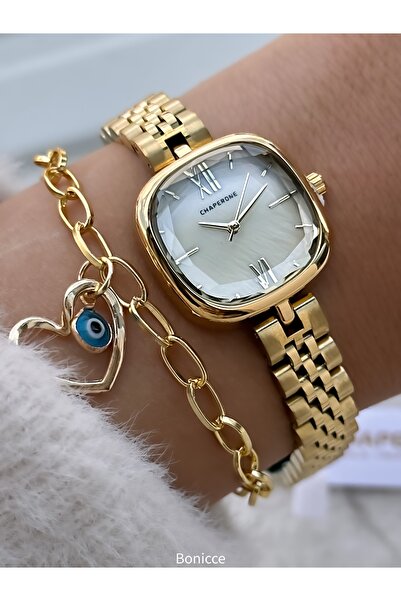 Chaperone Kadın Kol Saati, Sarı Çelik Kordon, Kare Oval Kasa, 2 yıl Garantili...