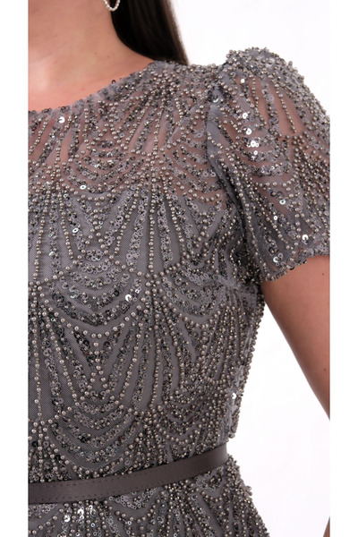 Lafaba Women's Gray Beaded Midi Evening Dress