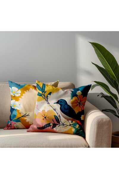 QueenHome Husă decorativă pentru pernă cu model de păsări tropicale și flori,...
