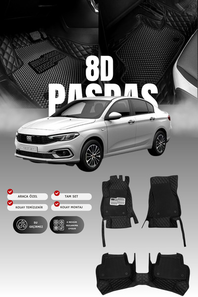 stiloto Fiat Egea (2015 ve sonrası) 8D Deri Havuzlu Oto Paspas | Tam Koruma,A...