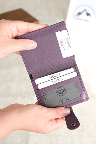 Norvi Leather Multi-Compartment Horizontal Genuine Leather Wallet with Snap Fasteners