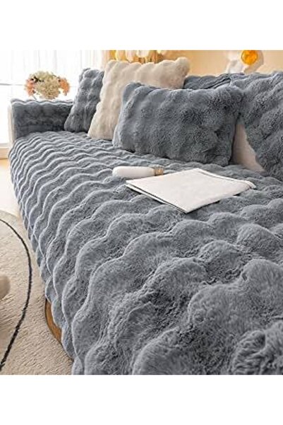 DECORA CASA HOME COLLECTİON Rabbit Plush Bubble Pattern Sofa Cover / Sofa Cover (1 Piece) Anthracite 80 X 200 cm