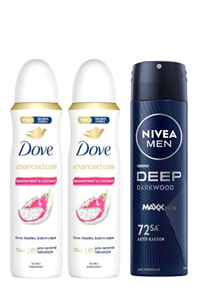 Dove Sprey Deodorant Dragon&Coconut 150 ml 2 Adet + NIVEAErkek Deodorant Deep Dimension 150ml