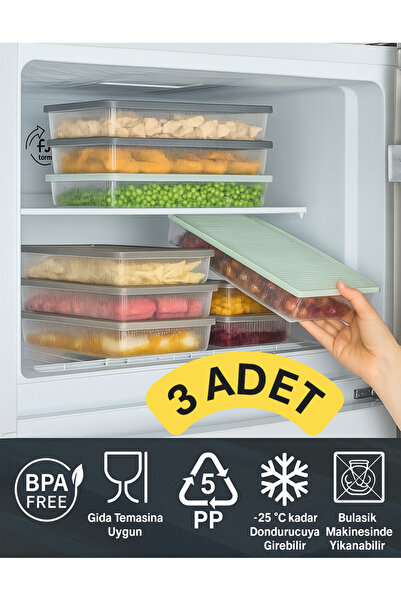 VİALEX Freezer 3 Adet Buzdolabı Organizeri Vakumlu Sızdırmaz Kapaklı 2 LT Düz...